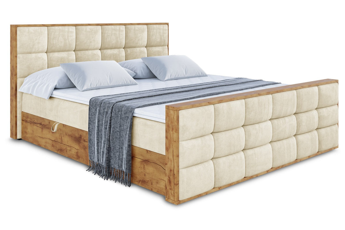 Łóżko boxspring LOLLI2-Z welur, Beżowy - Monolith 04 / 120x200 cm / H3