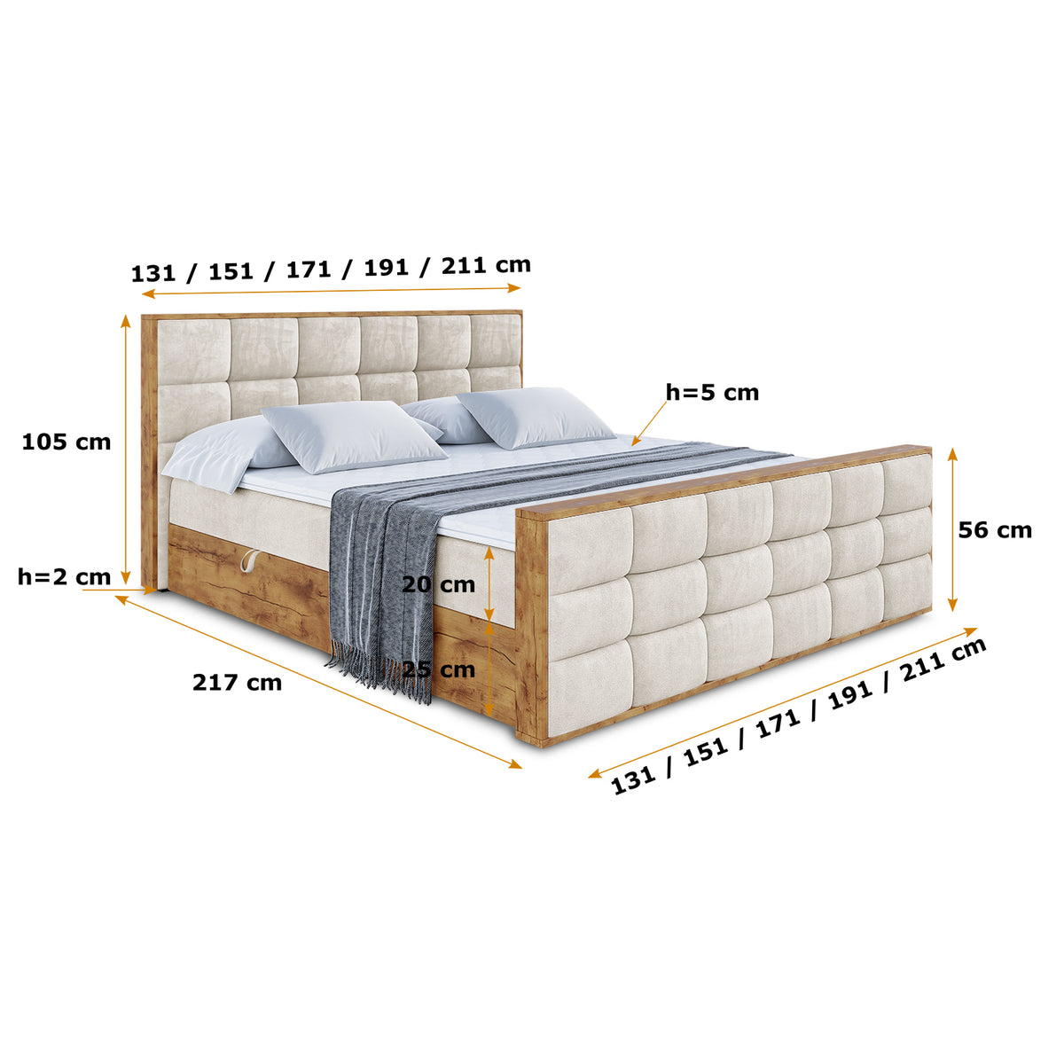 Łóżko boxspring LOLLI2-Z welur