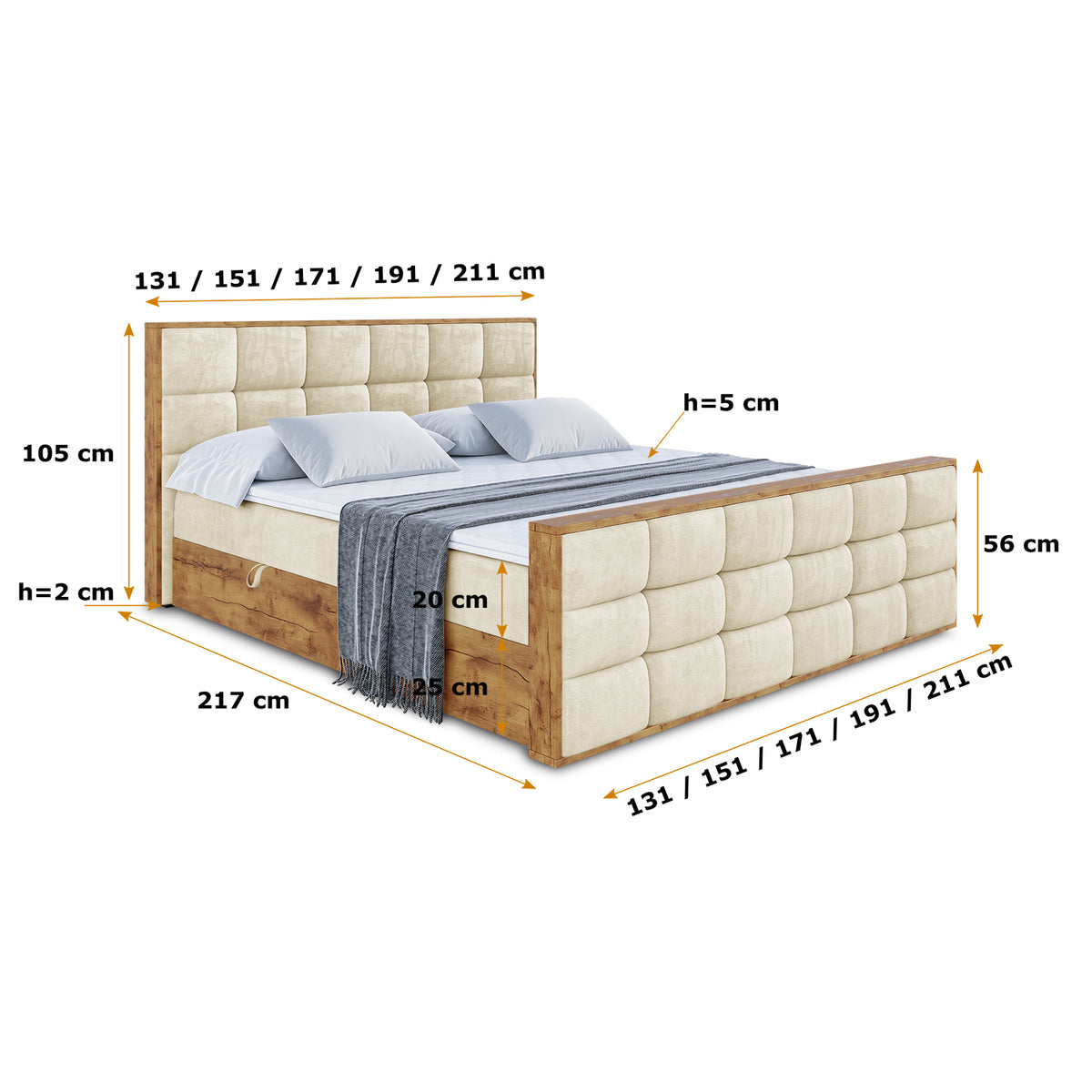 Łóżko boxspring LOLLI2-Z welur