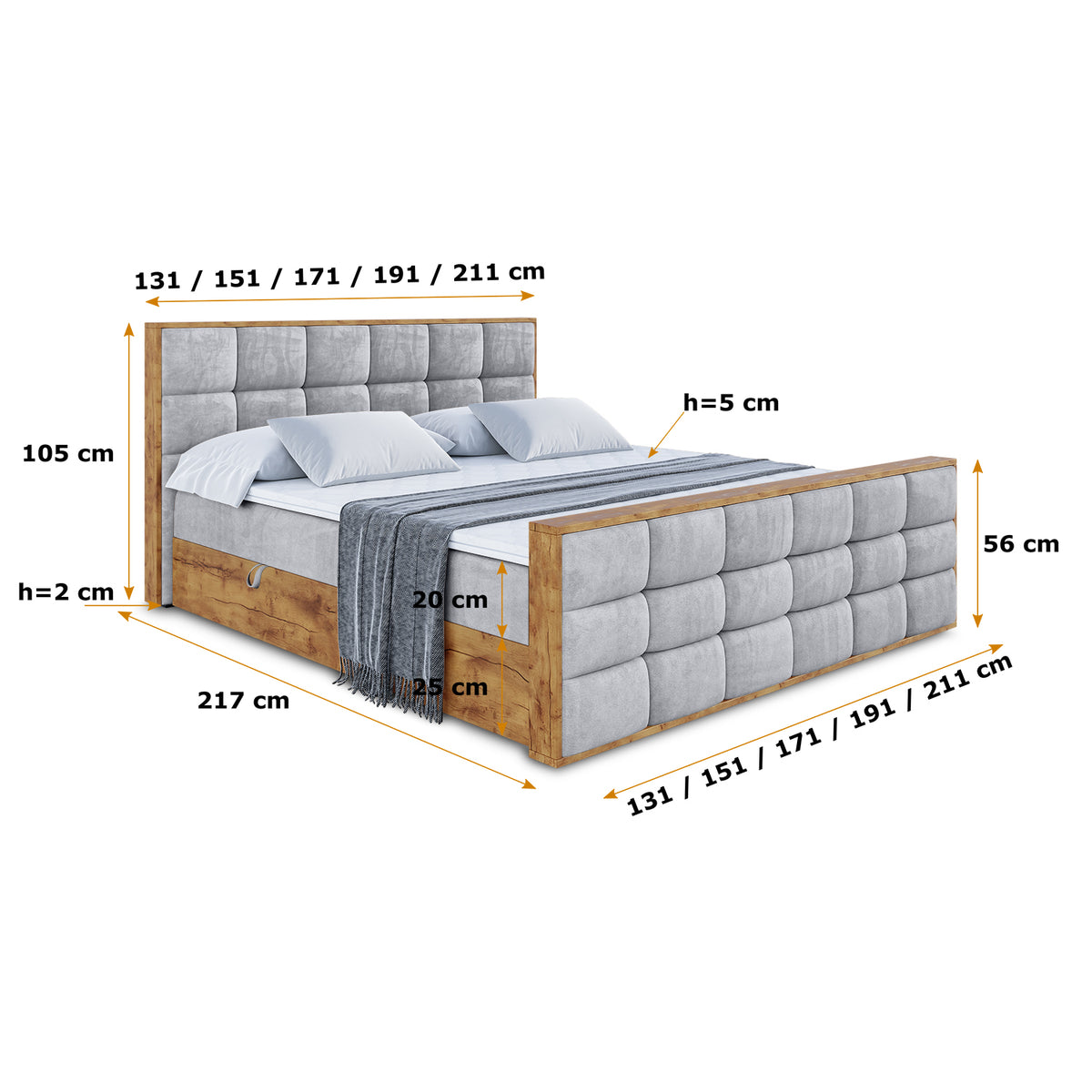 Łóżko boxspring LOLLI2-Z welur