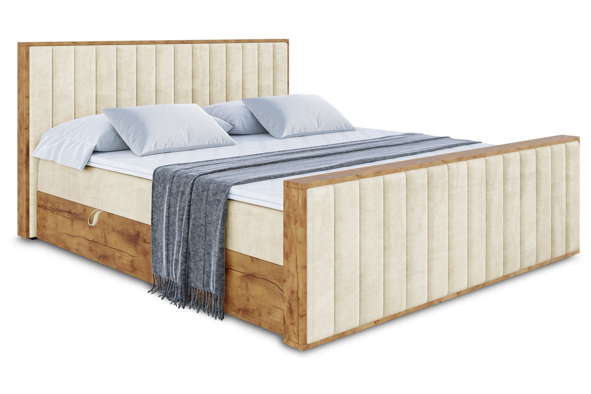 Łóżko boxspring LOLLI4-Z welur, Beżowy - Monolith 04 / 120x200 cm / H3