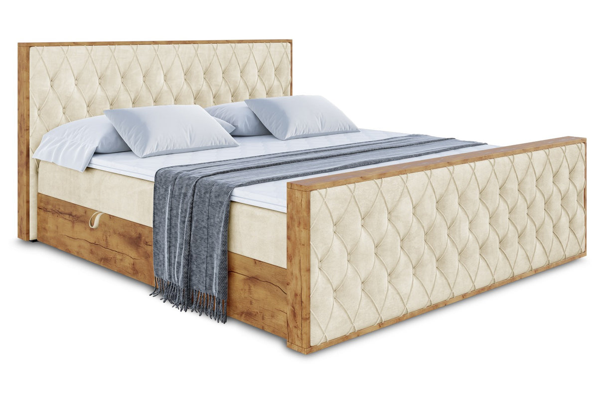 Łóżko boxspring LOLLI5-Z welur, Beżowy - Monolith 04 / 120x200 cm / H4
