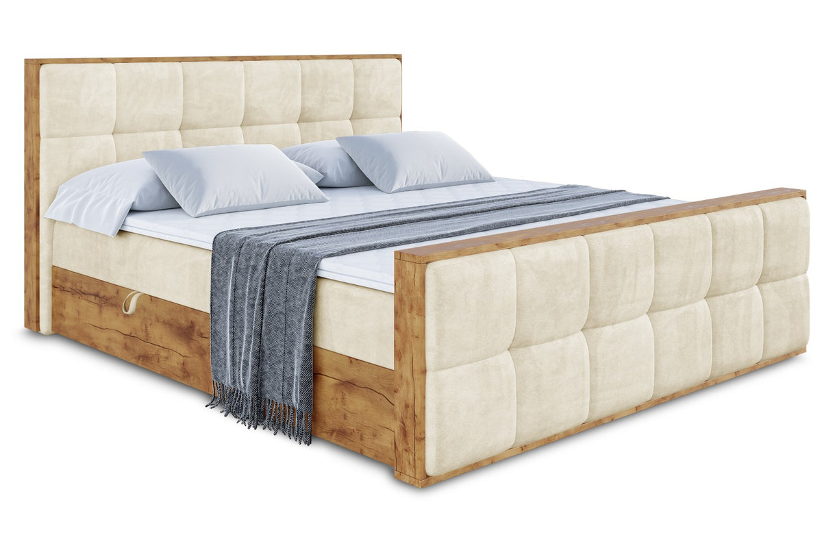Łóżko boxspring LOLLI7-Z welur, Beżowy - Monolith 04 / 120x200 cm / H4