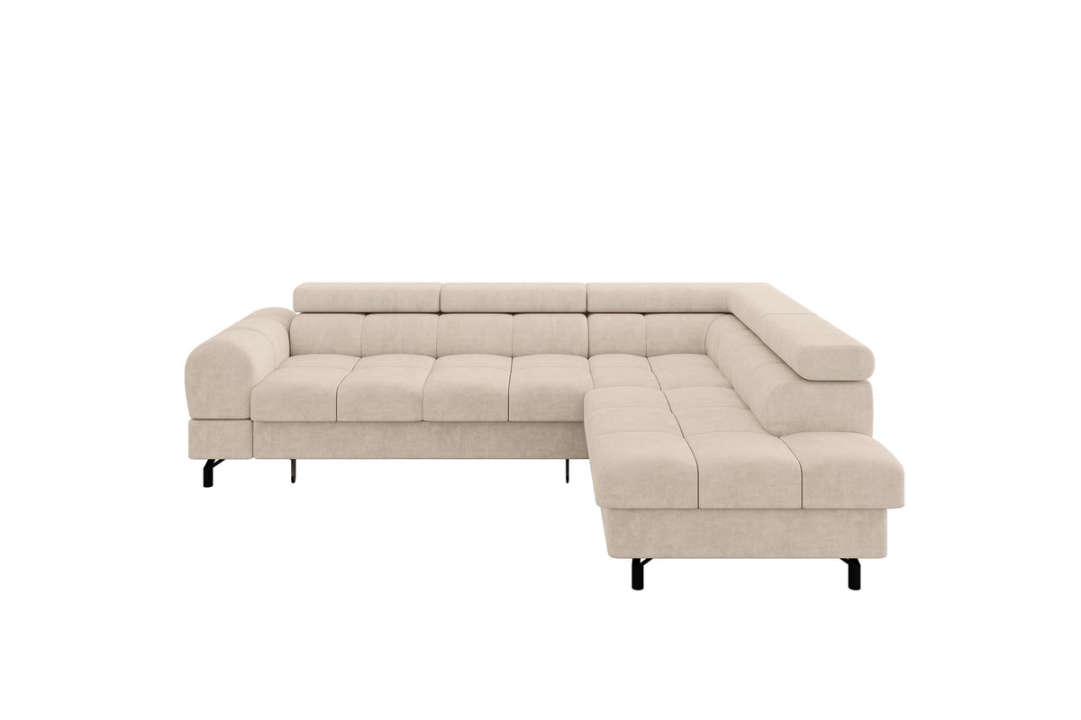 Narożnik LUMA-L welur, Beżowy - Dream Velvet 202.02 / Otomana z prawej / Z funkcją spania