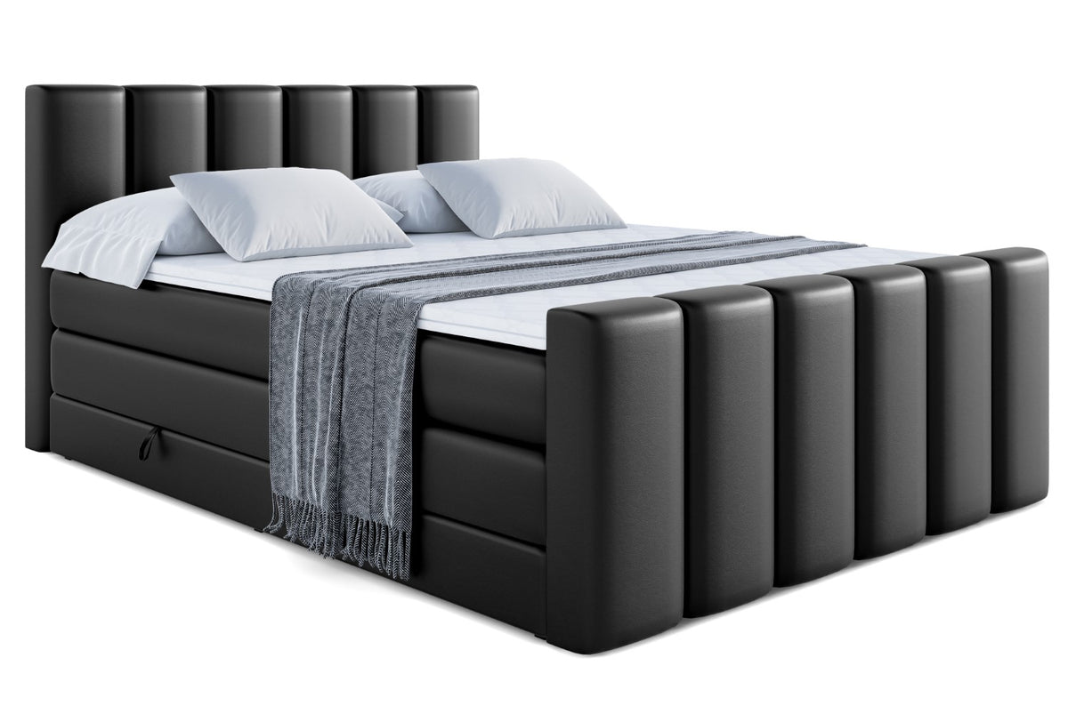Łóżko kontynentalne BOXI1-Z KING ekoskóra, Czarny - Soft 11 / 120x200 cm