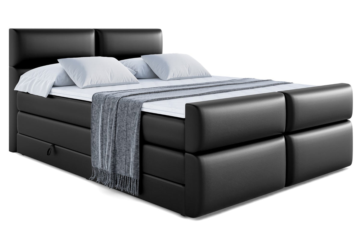 Łóżko kontynentalne BOXI3-Z KING ekoskóra, Czarny - Soft 11 / 120x200 cm