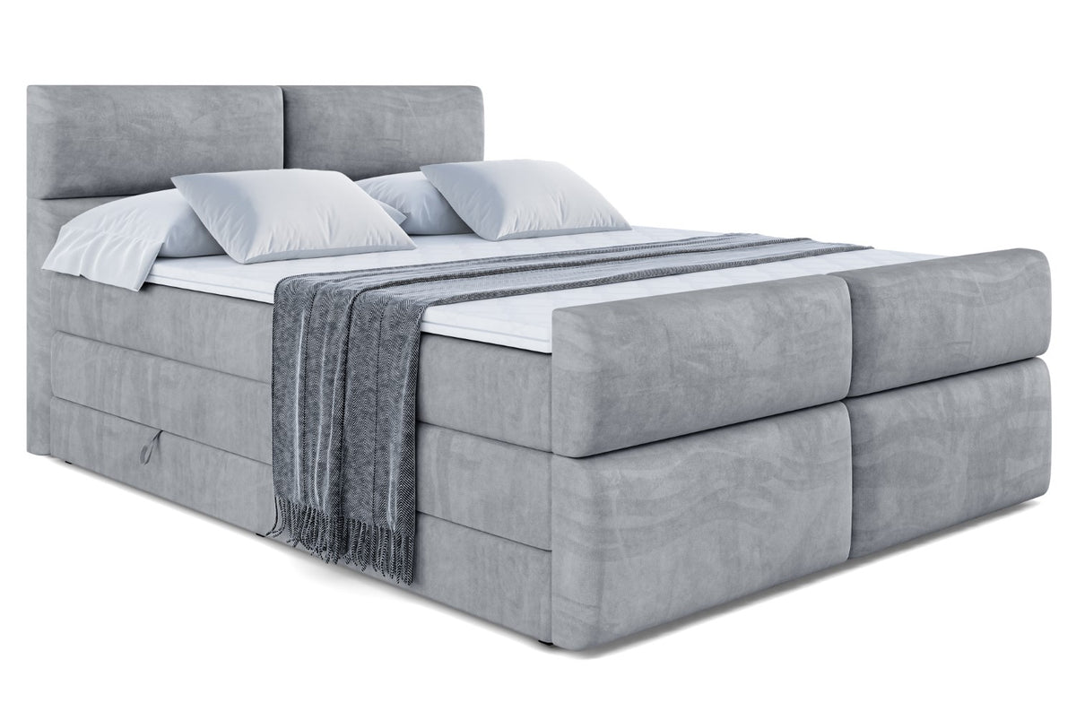 Łóżko kontynentalne BOXI3-Z KING welur, Szary - Casablanca 2314 / 120x200 cm