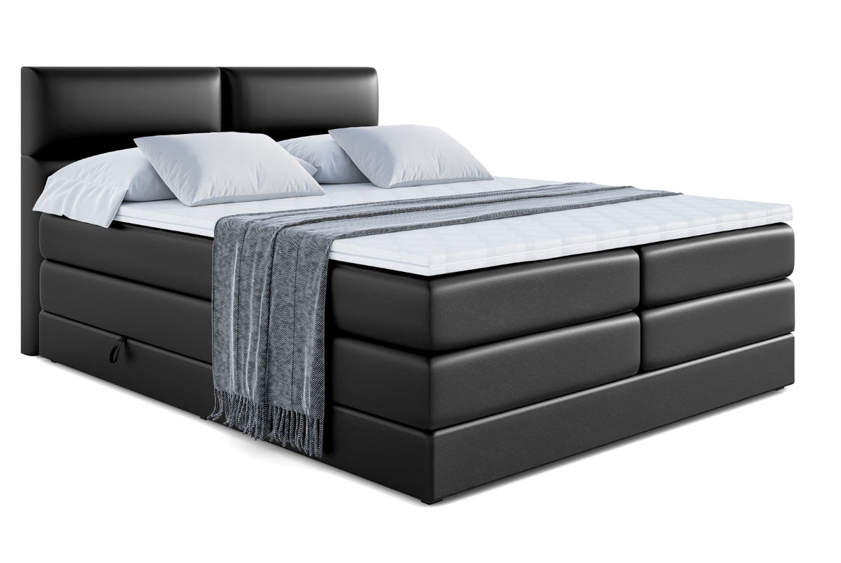 Łóżko kontynentalne BOXI3 KING ekoskóra, Czarny - Soft 11 / 120x200 cm