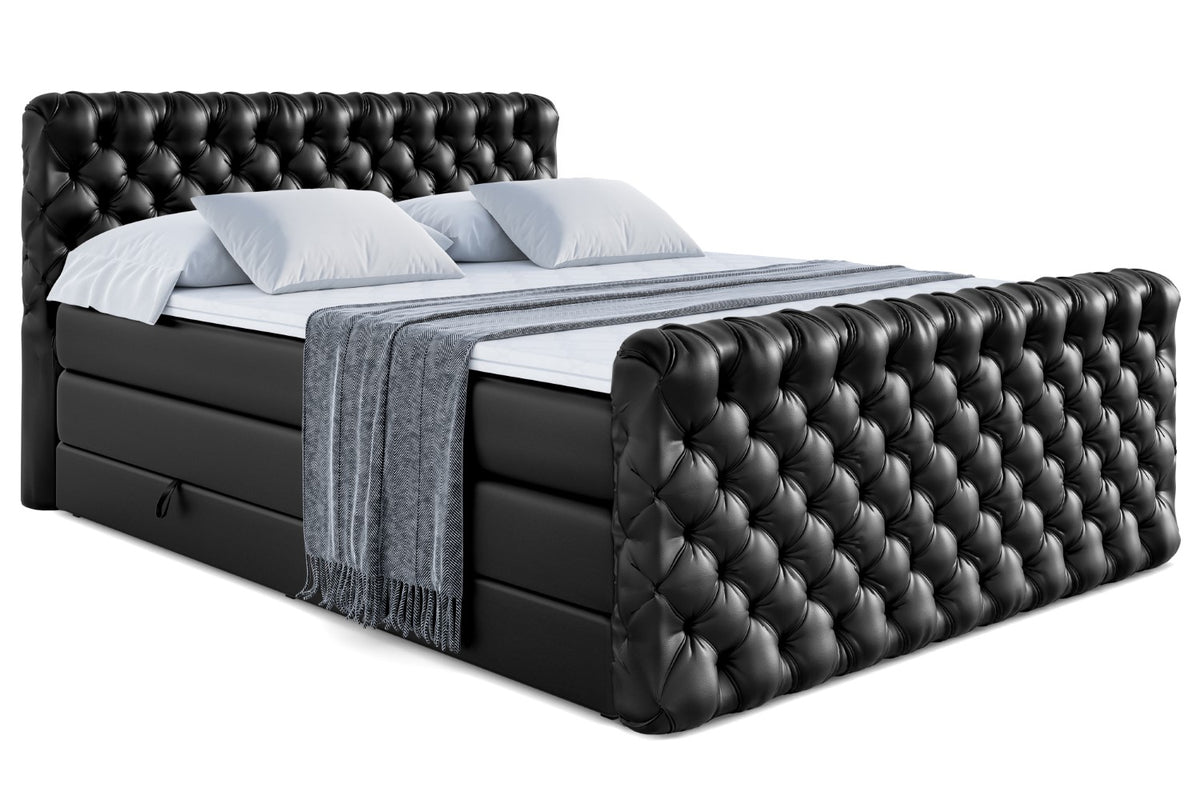 Łóżko kontynentalne BOXI8-Z KING ekoskóra, Czarny - Soft 11 / 120x200 cm