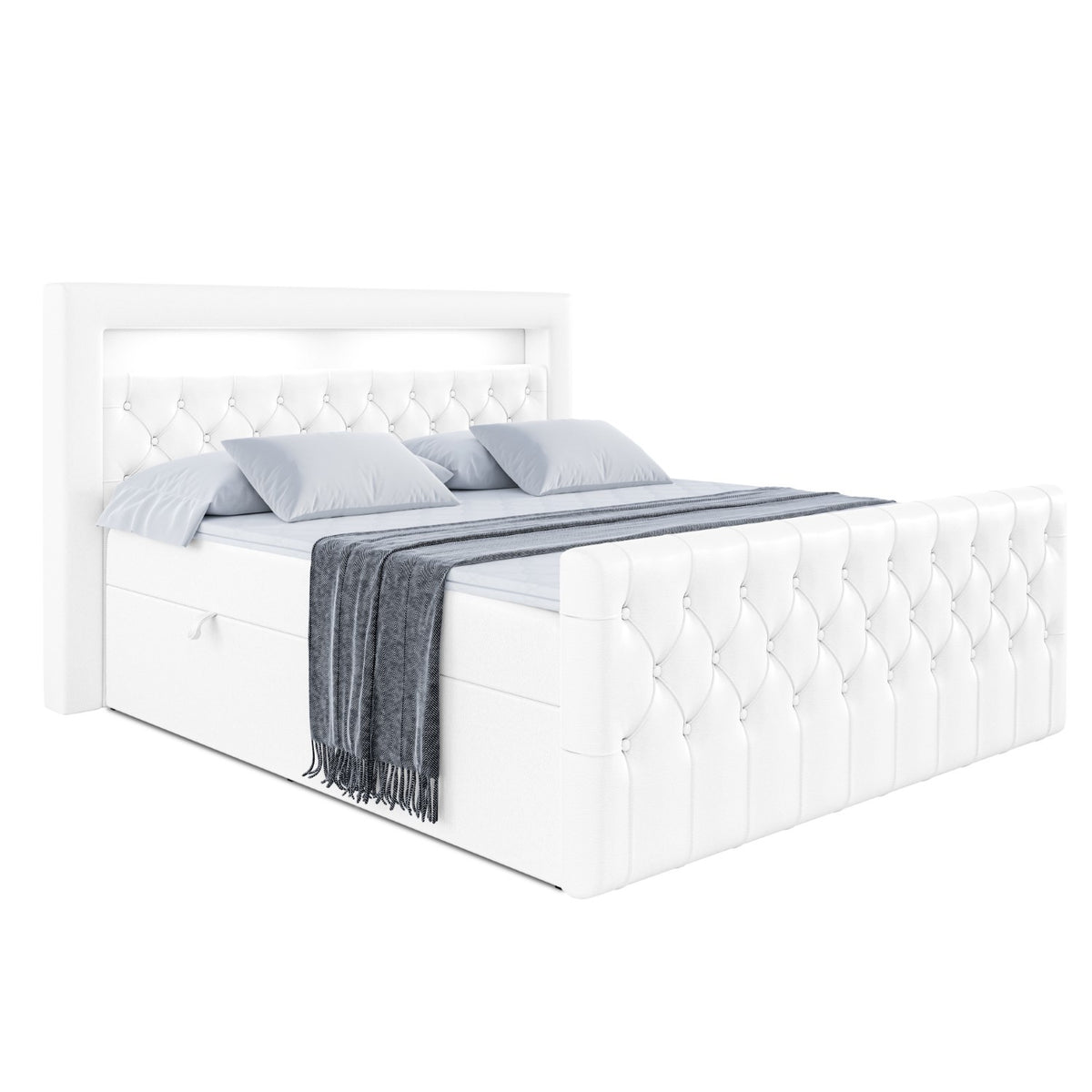 Łóżko boxspring AURORA ekoskóra, Biały - Soft 17 / 120x200 cm / H4