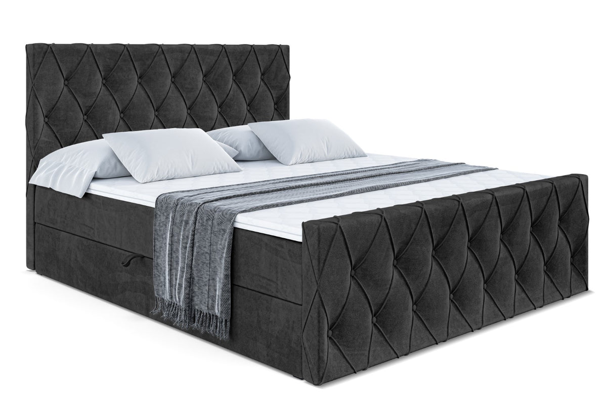 Łóżko boxspring AMAY welur, Czarny - Casablanca 2316 / 120x200 cm / H3