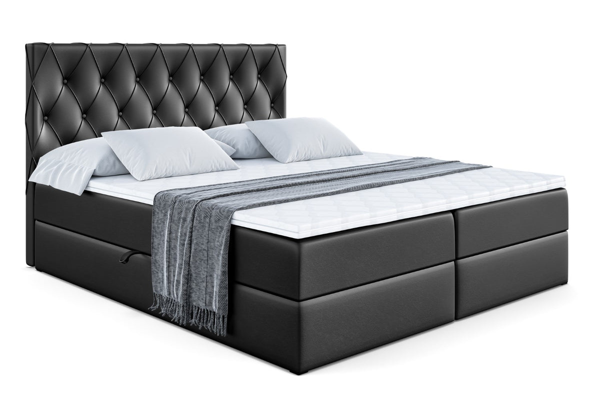 Łóżko boxspring AMAY-BZ ekoskóra, Czarny - Soft 11 / 120x200 cm / H4