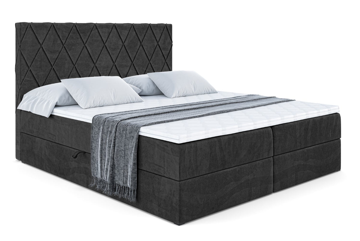 Łóżko boxspring LEPARO welur, Czarny - Casablanca 2316 / 120x200 cm / H4
