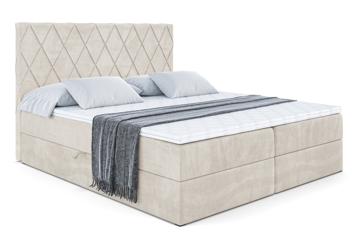 Łóżko boxspring LEPARO welur, Beżowy - Casablanca 2301 / 120x200 cm / H3