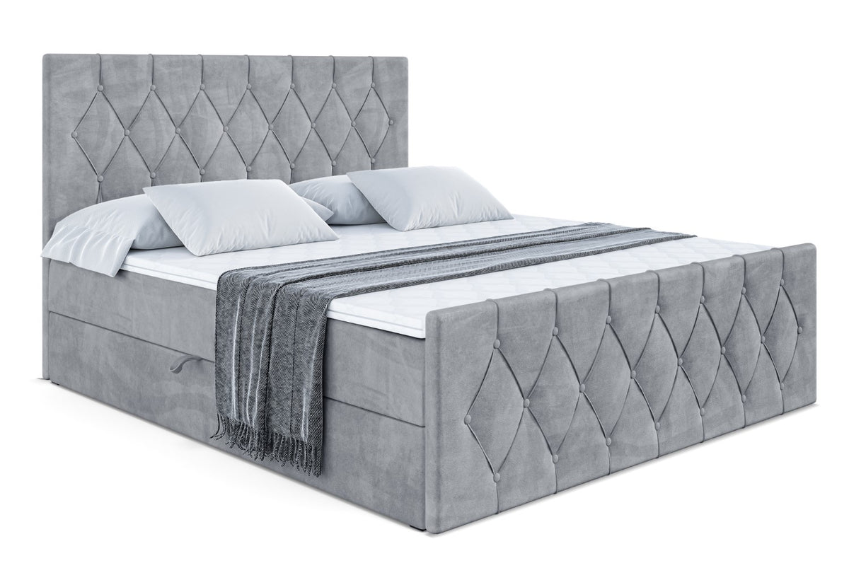 Łóżko boxspring VELANTO welur, Szary - Casablanca 2314 / 120x200 cm / H4