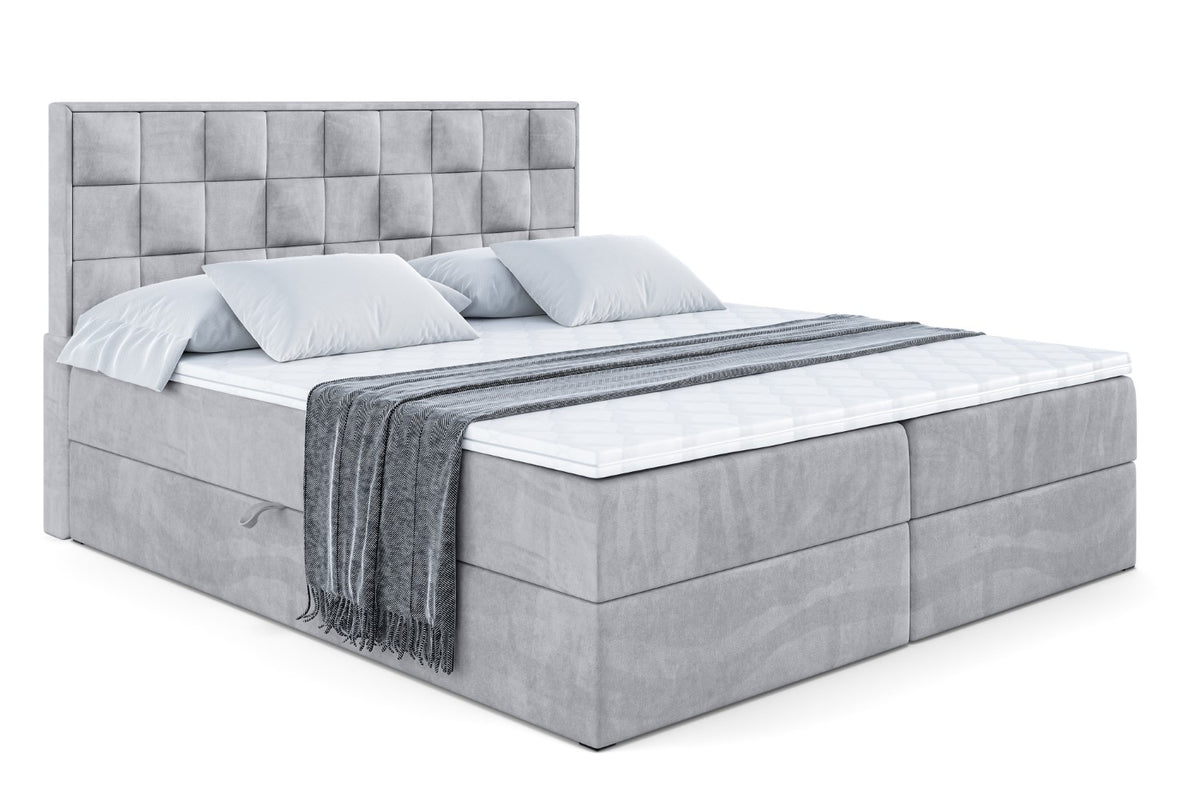 Łóżko boxspring ZAFIRA-BZ welur, Szary - Monolith 84 / 120x200 cm / H4