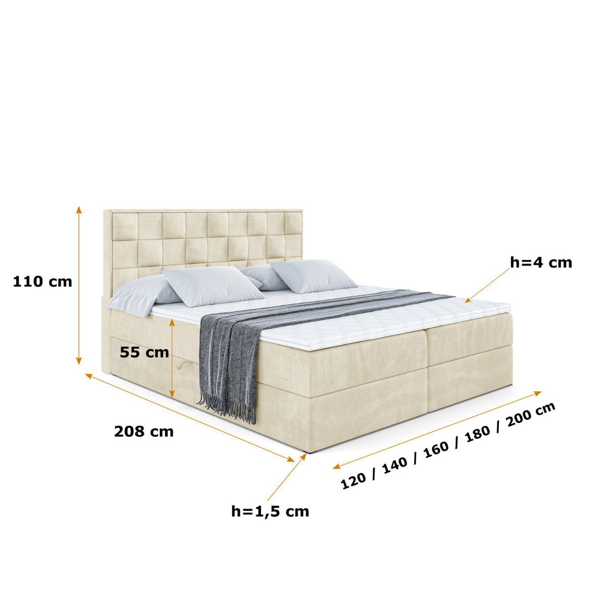 Łóżko boxspring ZAFIRA-BZ welur