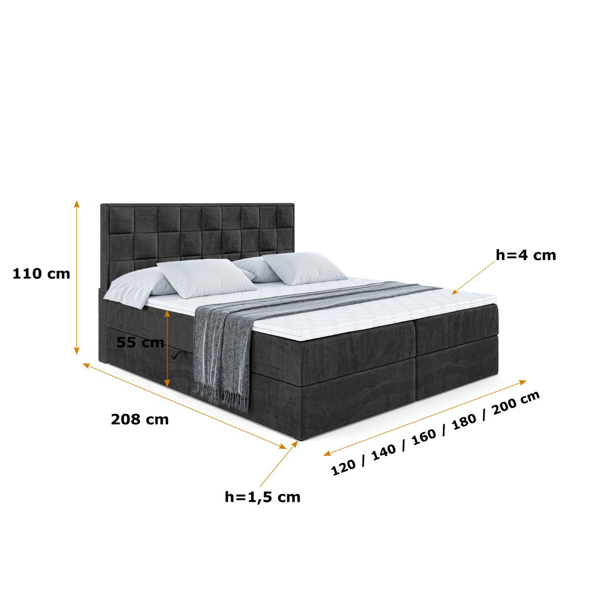 Łóżko boxspring ZAFIRA-BZ welur