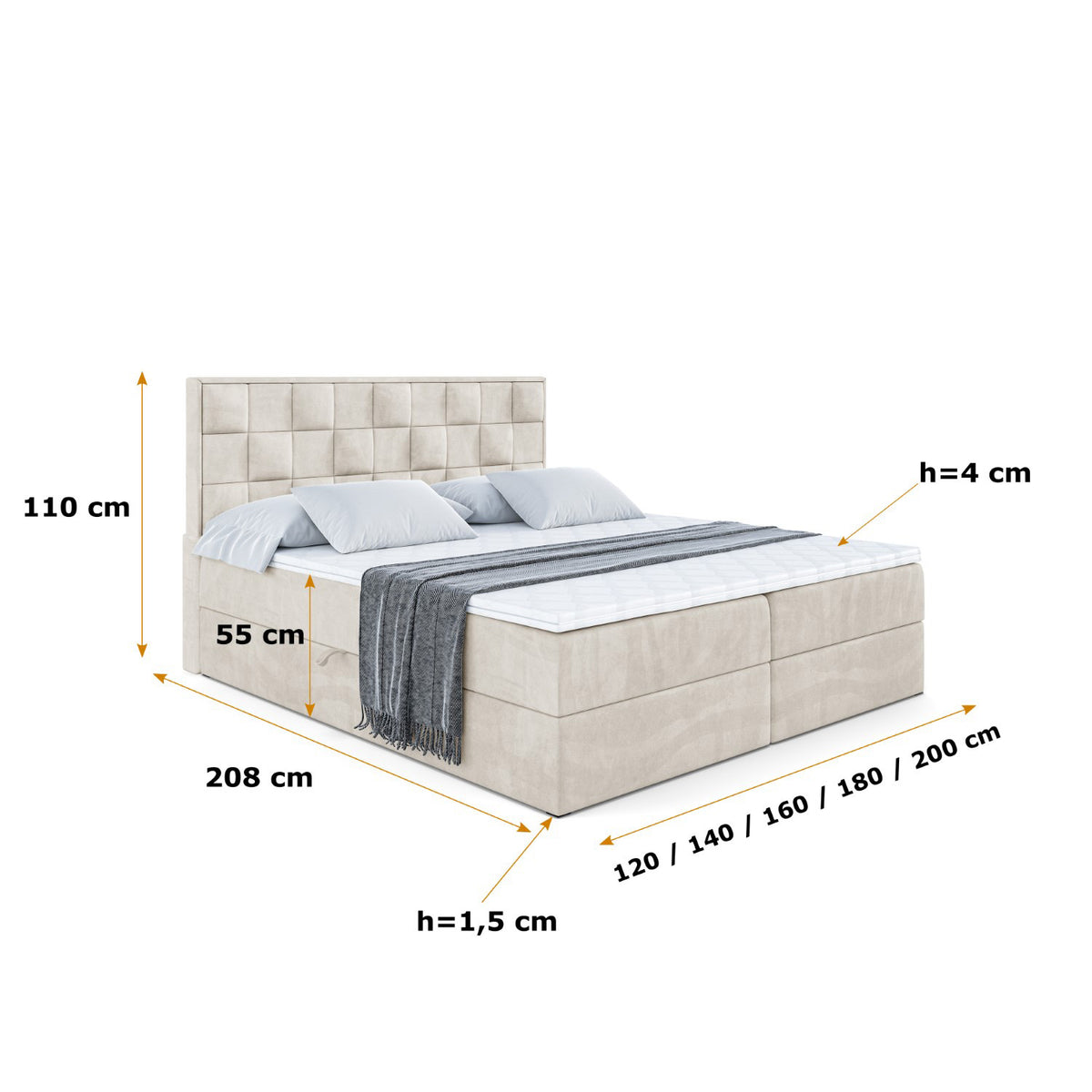 Łóżko boxspring ZAFIRA-BZ welur
