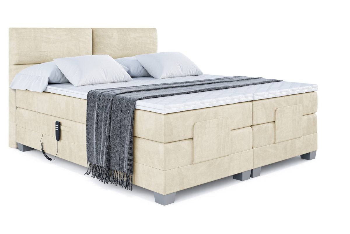 Boxspringbett MAYA EL Samt, Beige - Monolith 04 / 140x200 cm