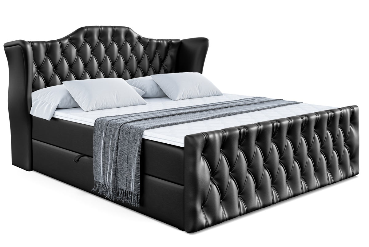 Łóżko boxspring VILA-Z ekoskóra, Czarny - Soft 11 / 120x200 cm / H3