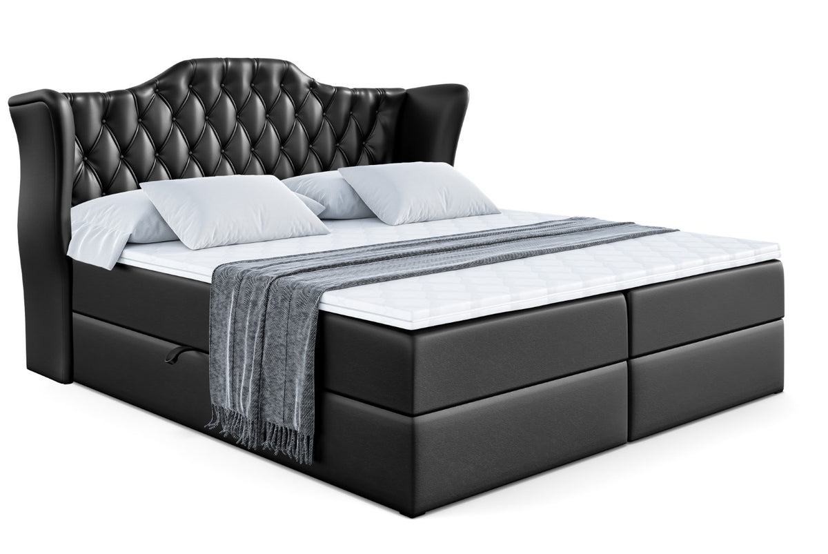 Łóżko boxspring VILA ekoskóra, Czarny - Soft 11 / 120x200 cm / H3