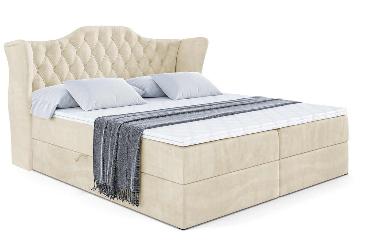 Łóżko boxspring VILA welur, Beżowy - Monolith 04 / 120x200 cm / H4