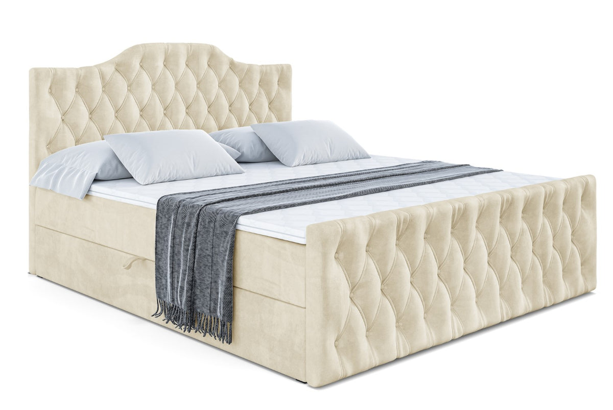Łóżko boxspring VILA-1-Z welur, Beżowy - Monolith 04 / 120x200 cm / H4