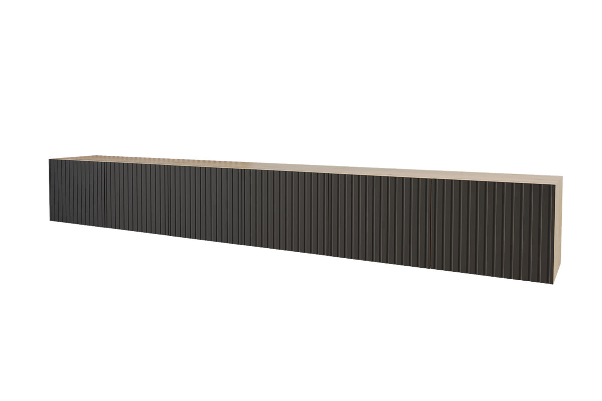 Szafka RTV KITO, Dąb Artisan/Czarny / 300 cm / Wiszący