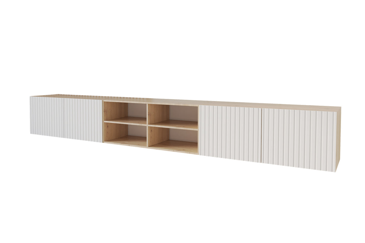 Szafka RTV KITO 4 otwarta, Dąb Artisan/Biały / 300 cm / Wiszący