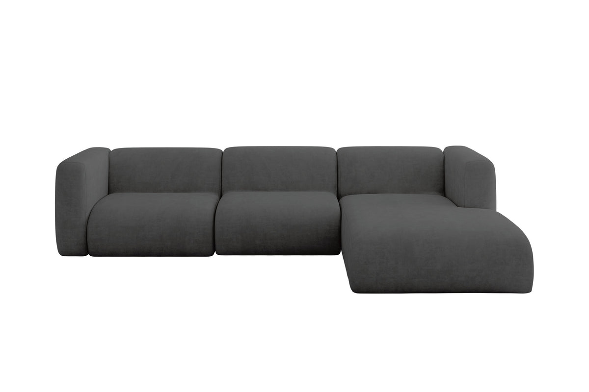 Narożnik MIRA-L2 welur, Ciemnoszary - Dream Velvet 202.13 / Otomana z prawej / Bez funkcji spania
