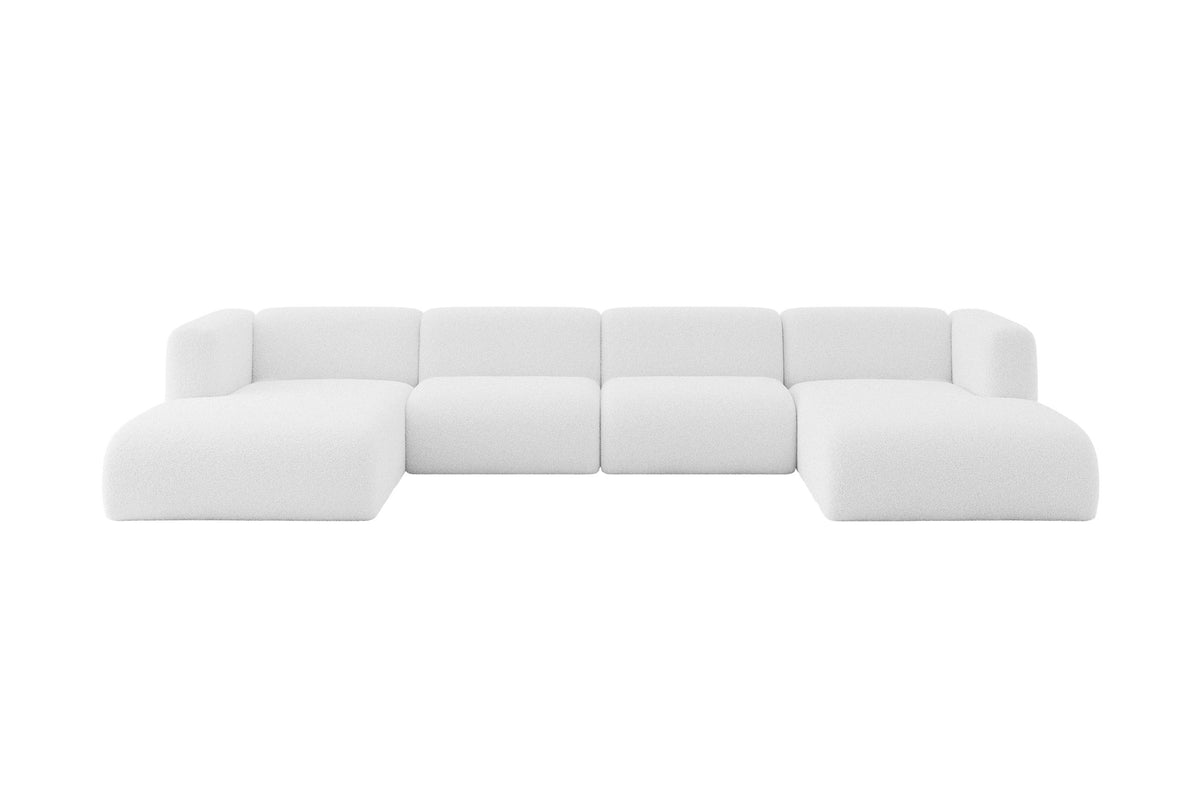 Narożnik MIRA-U2 Bouclé, Biały - Quelle 01 / W kształcie U / Bez funkcji spania