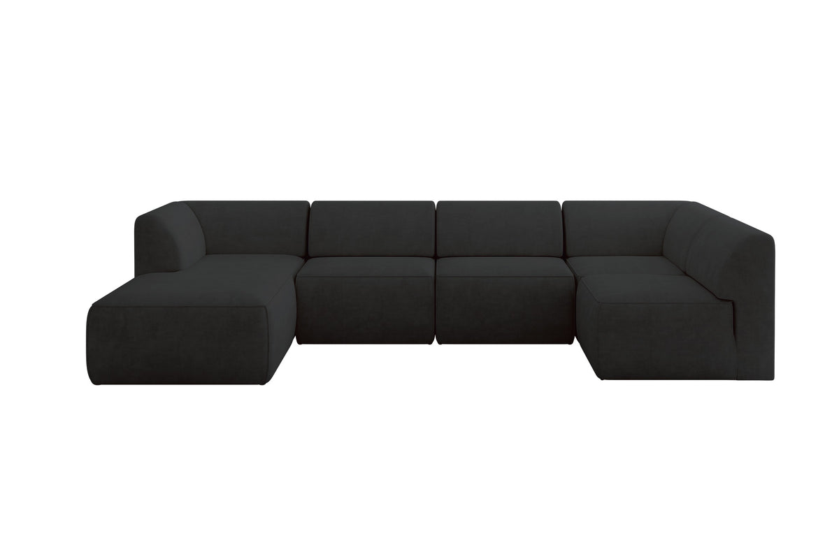Ecksofa MOVA Samt, Schwarz - Dream Velvet 202.12 / Ottomane Links / Ohne Schlaffunktion