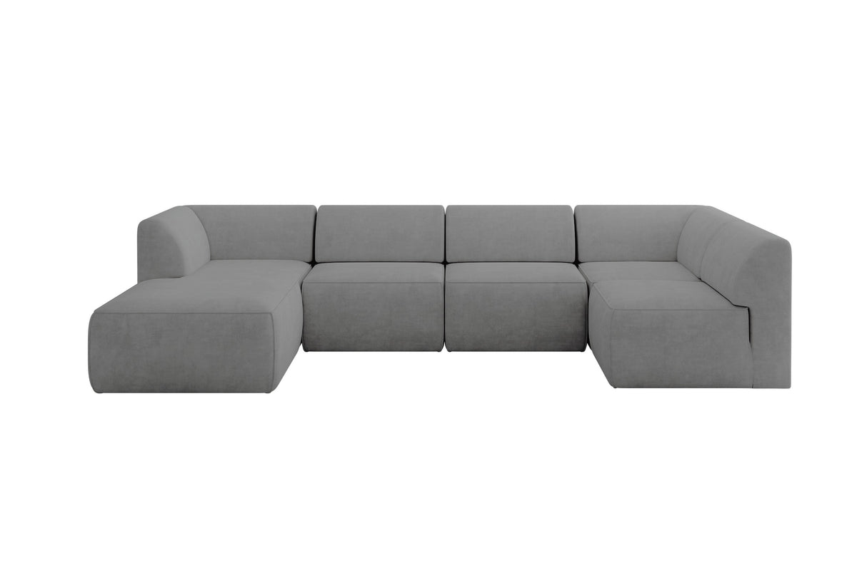 Ecksofa MOVA Samt, Grau - Dream Velvet 202.17 / Ottomane Links / Ohne Schlaffunktion