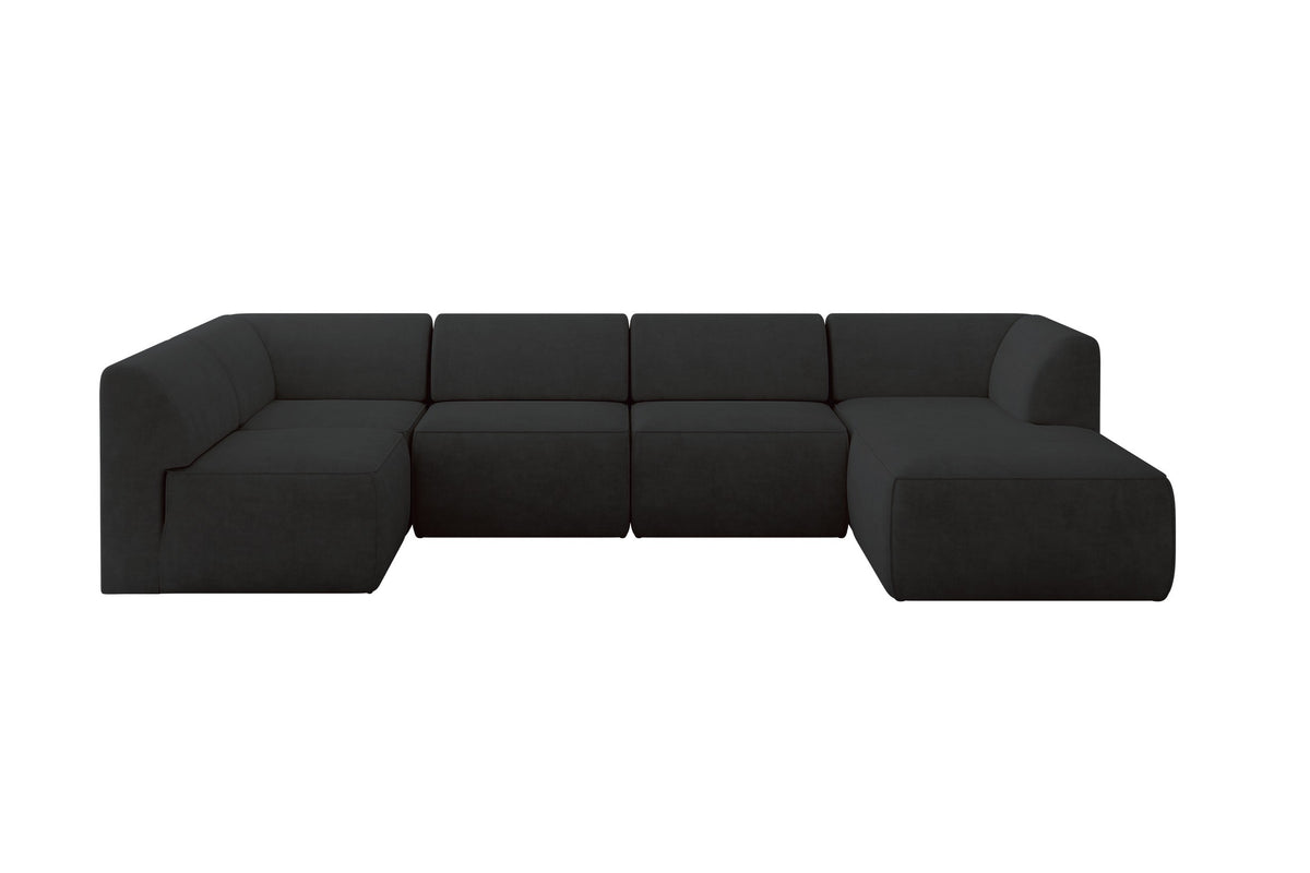 Ecksofa MOVA Samt, Schwarz - Dream Velvet 202.12 / Ottomane Rechts / Ohne Schlaffunktion