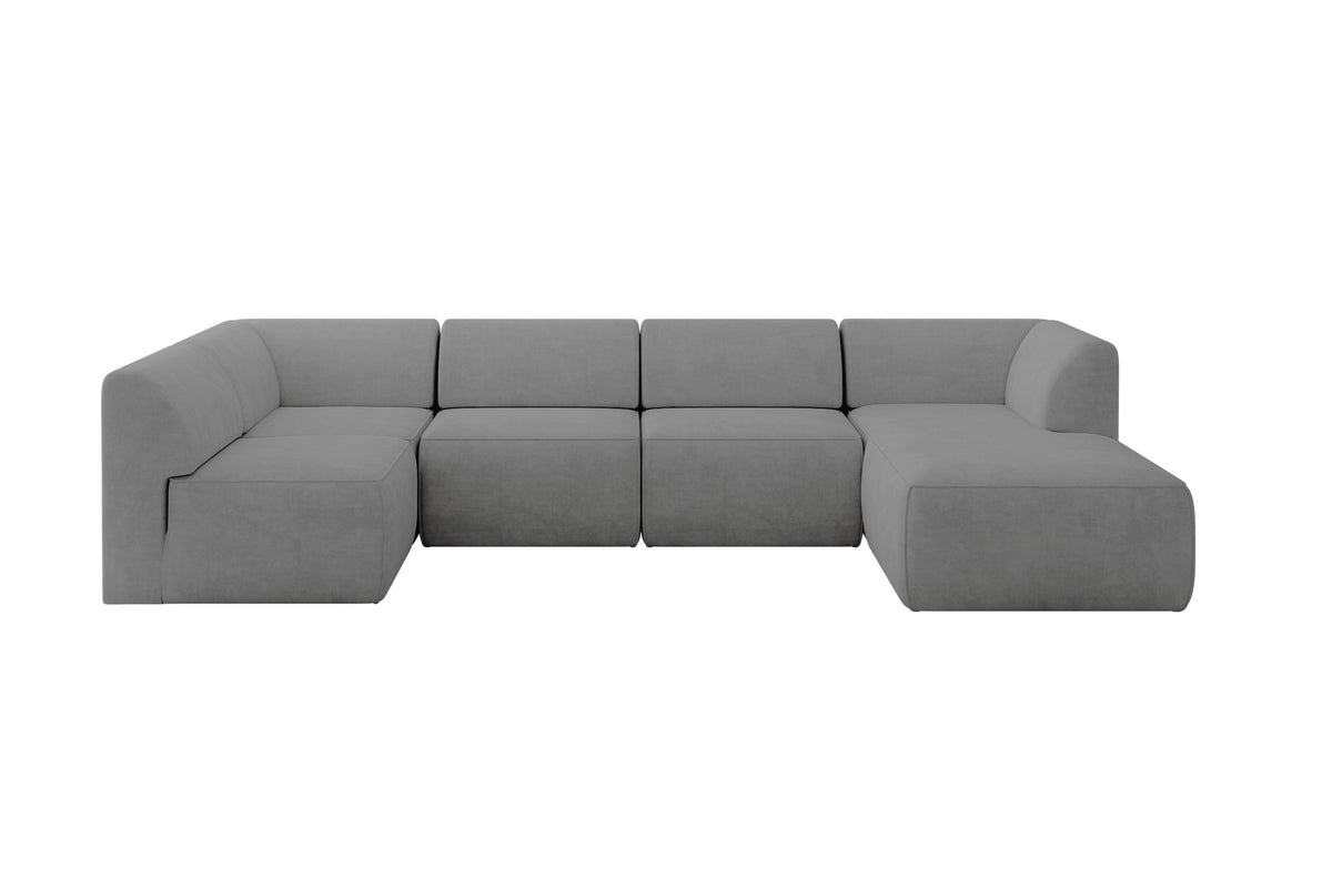 Ecksofa MOVA Samt, Grau - Dream Velvet 202.17 / Ottomane Rechts / Ohne Schlaffunktion