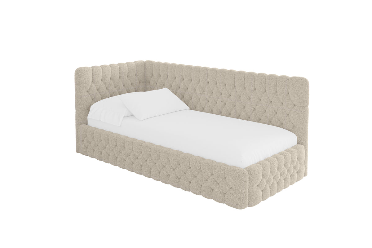 Łóżko młodzieżowe MULY Bouclé prawostronne, Ciemnobeżowy - Quelle 06 / 80x200 cm / Bez materaca