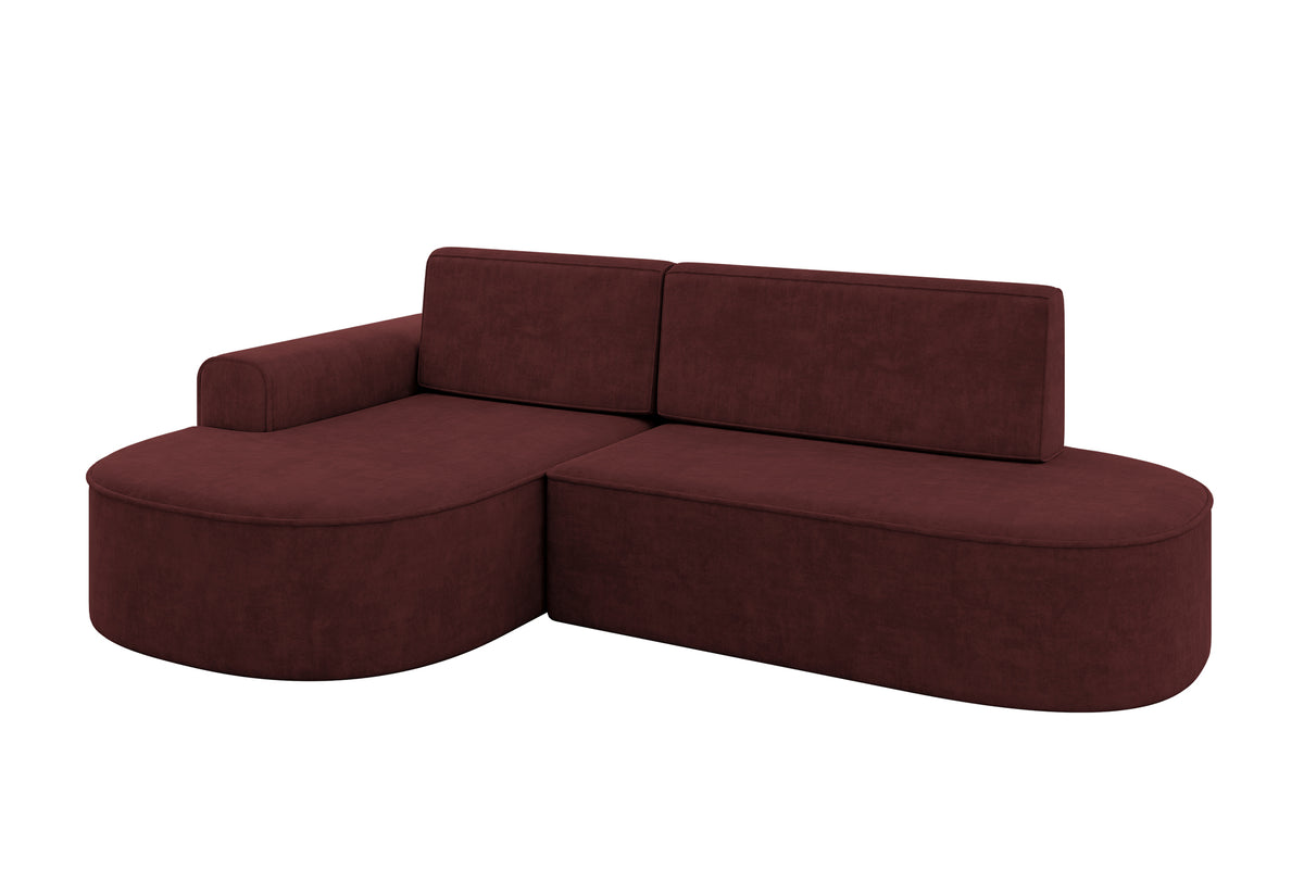 Narożnik MARI-L1 welur, Bordowy - Dream Velvet 202.11 / Otomana z lewej / Z funkcją spania