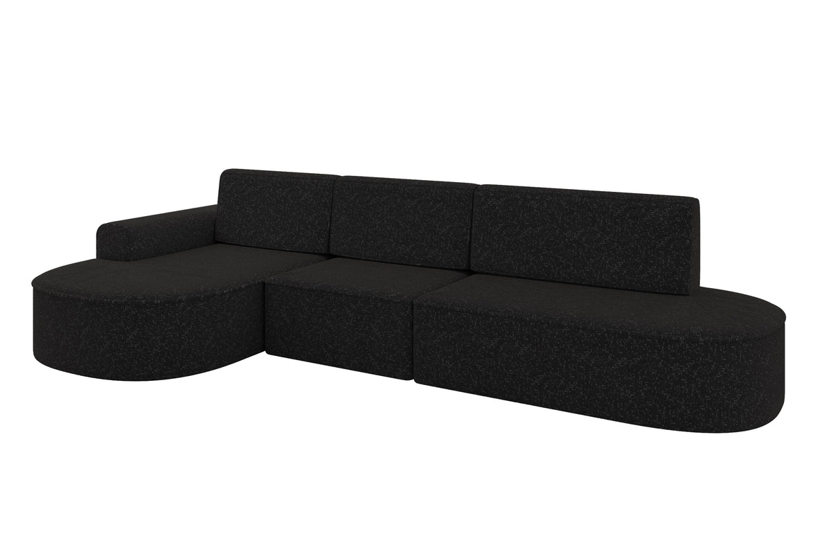 Ecksofa MARI-L2 Chenille, Schwarz - Bosco 99 / Ottomane Links / Mit Schlaffunktion