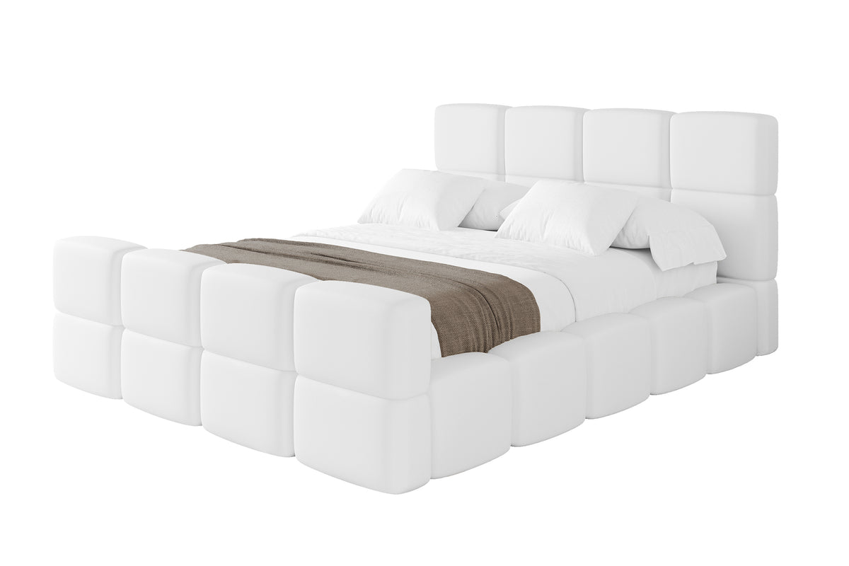 Łóżko tapicerowane NATA-Z ekoskóra, Biały - Soft 17 / 120x200 cm / Z materacem
