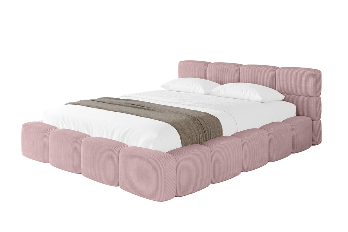 Polsterbett NATA-v1 Cord, Rosa - Poso 145 / 120x200 cm / Mit Matratze