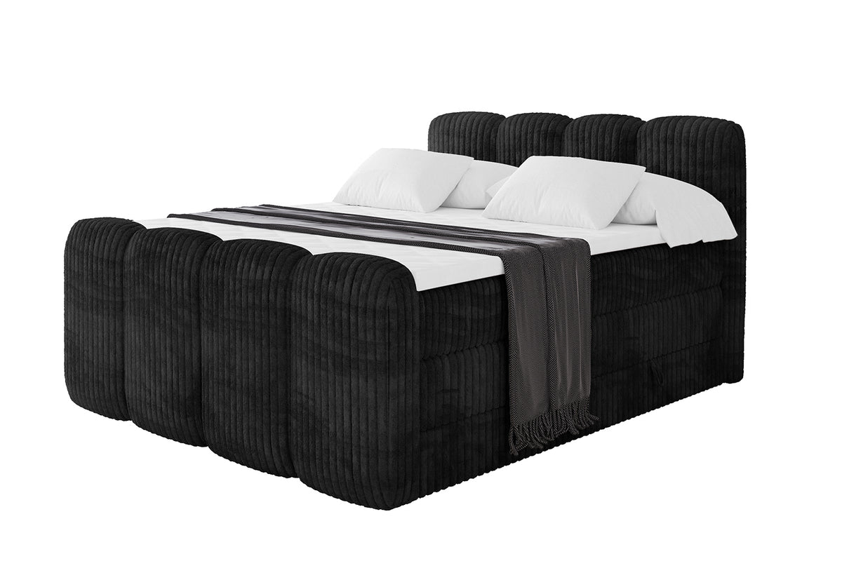 Łóżko kontynentalne NINA-Z KING sztruks, Czarny - Tilia 100 / 120x200 cm