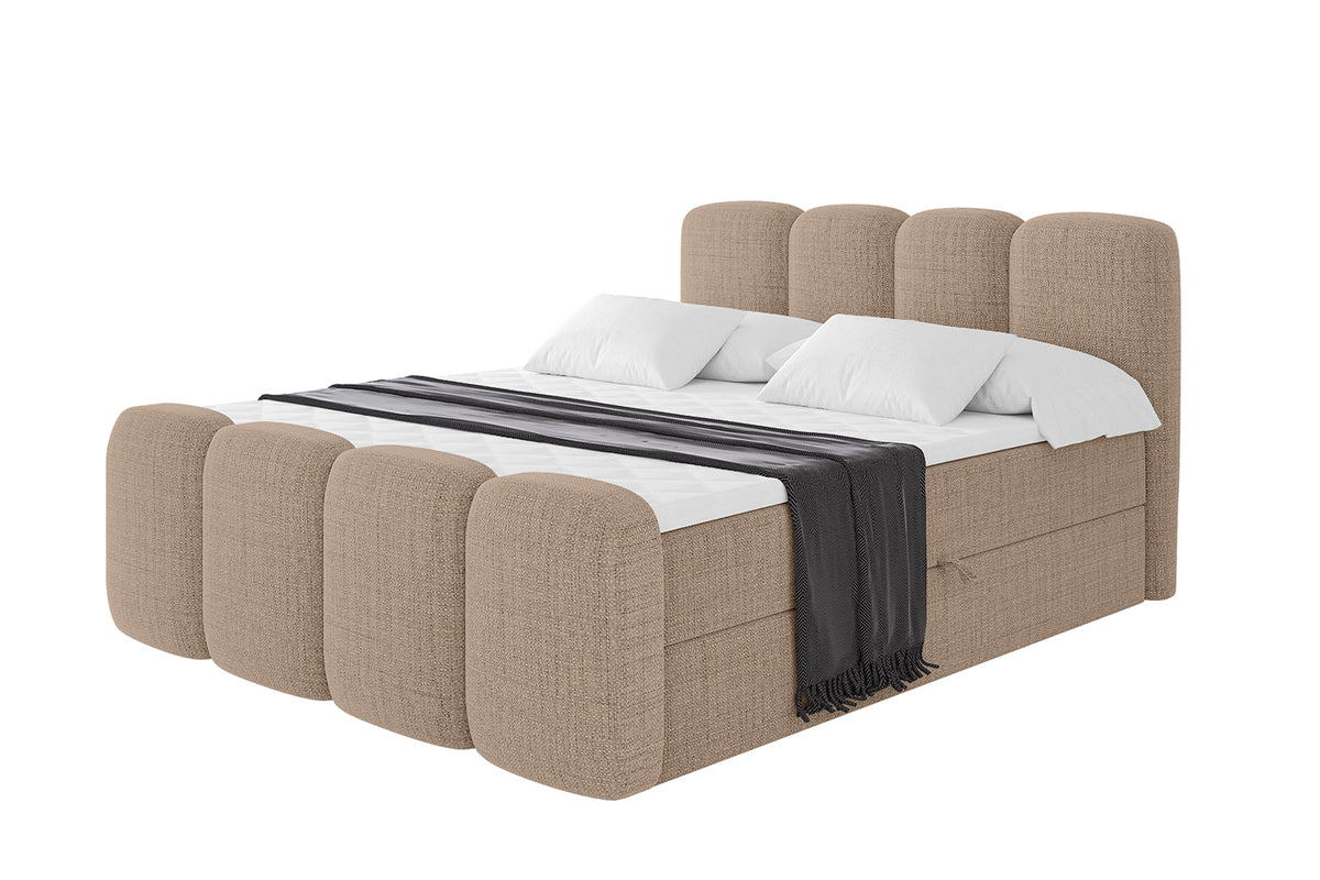 Łóżko boxspring NINA-Z plecionka, Jasnobrązowy - Aragon 14 / 120x200 cm / H4