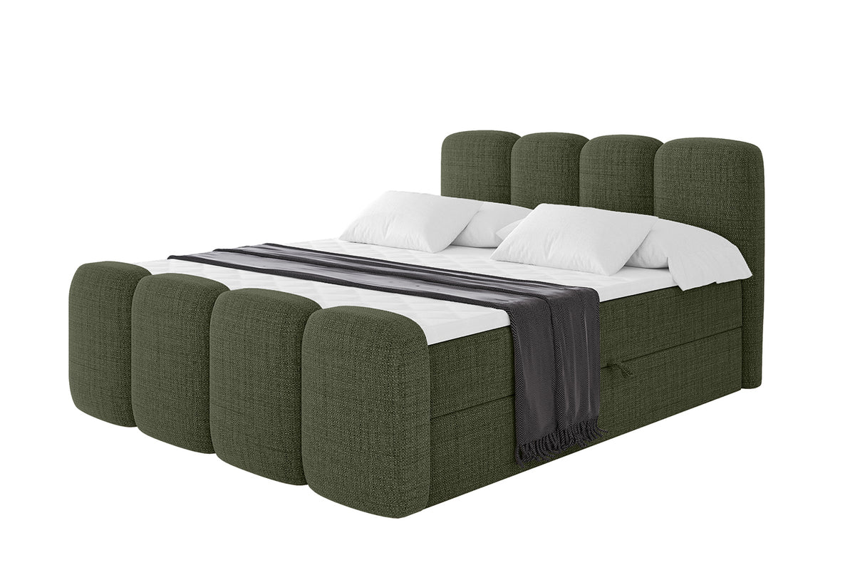 Łóżko boxspring NINA-Z plecionka, Zielony - Aragon 39 / 120x200 cm / H4