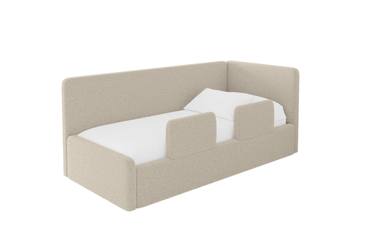 Łóżko młodzieżowe NORY Bouclé lewostronne, Ciemnobeżowy - Quelle 06 / 80x200 cm / Z materacem