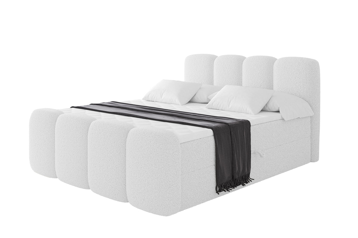 Łóżko boxspring NINA-Z Bouclé, Biały - Quelle 01 / 120x200 cm / H4