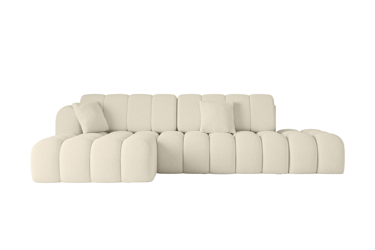 Ecksofa OLEA-L2 Bouclé, Beige - Quelle 02 / Ottomane Links / Mit Schlaffunktion