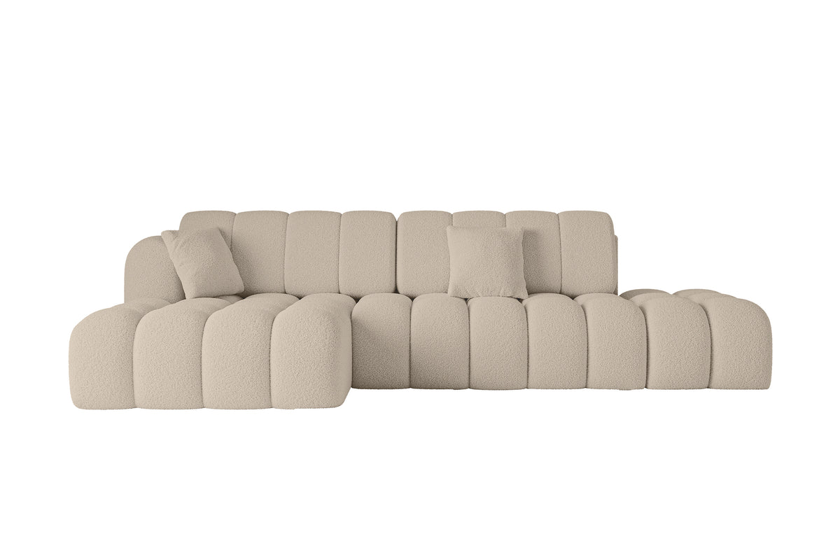 Ecksofa OLEA-L2 Bouclé, Dunkelbeige - Quelle 06 / Ottomane Links / Mit Schlaffunktion