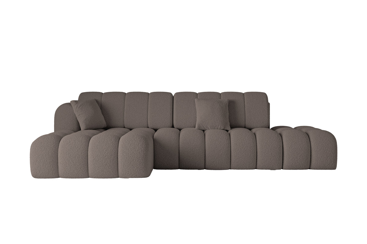 Ecksofa OLEA-L2 Bouclé, Braun - Quelle 20 / Ottomane Links / Mit Schlaffunktion