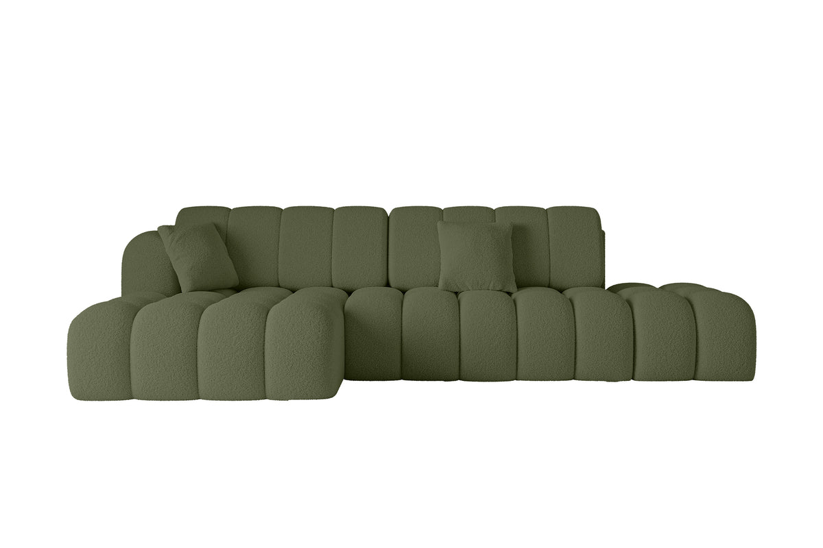 Ecksofa OLEA-L2 Bouclé, Grün - Quelle 38 / Ottomane Links / Mit Schlaffunktion